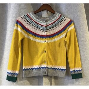 Mini Boden Fair Isle Cardigan Sweater Yellow Multicolor Size 8-9Y Button Closure